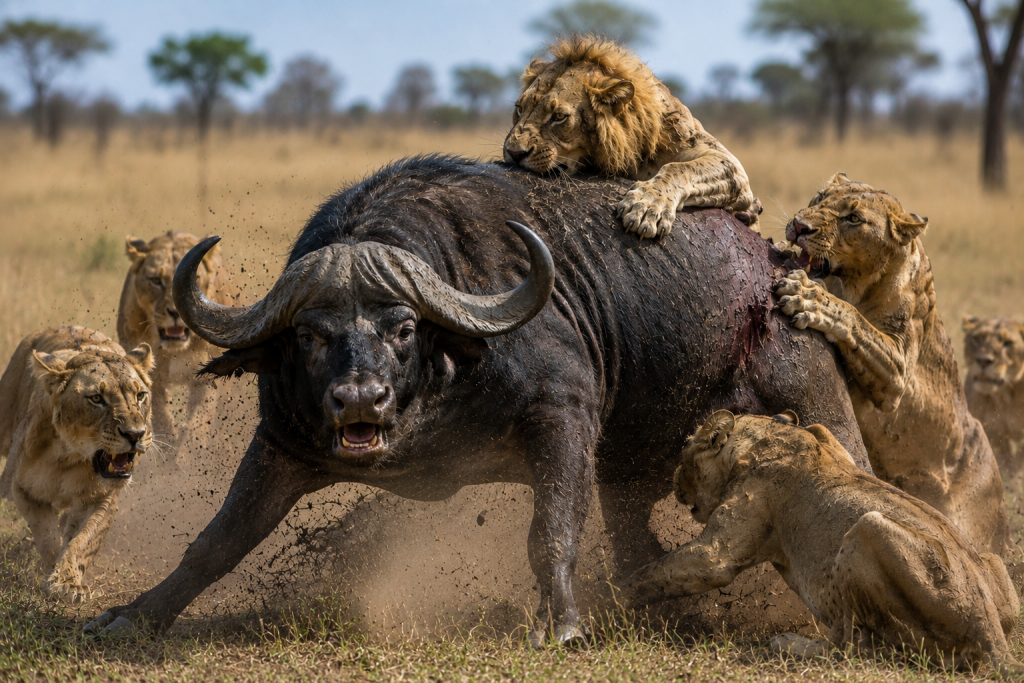 Buffalo and lion